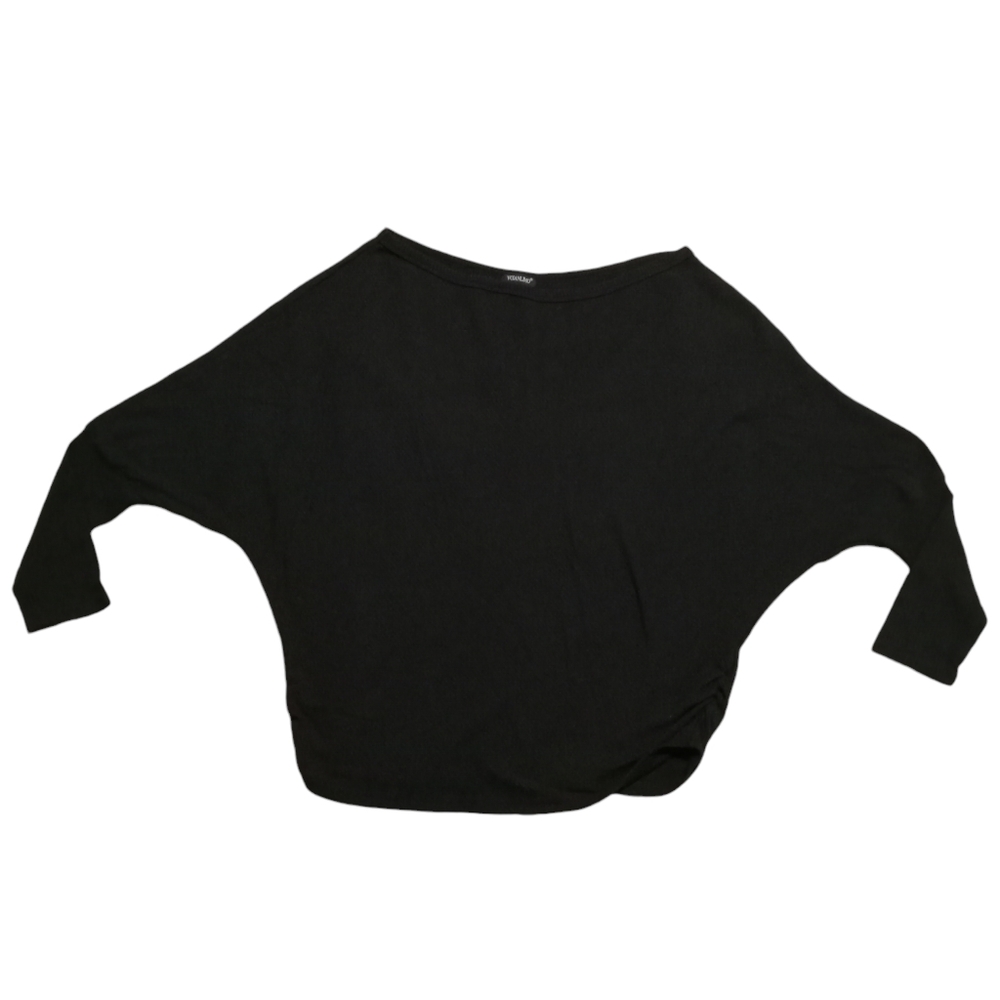 Women black top boat neck dolman sleeve elastic waist size medium